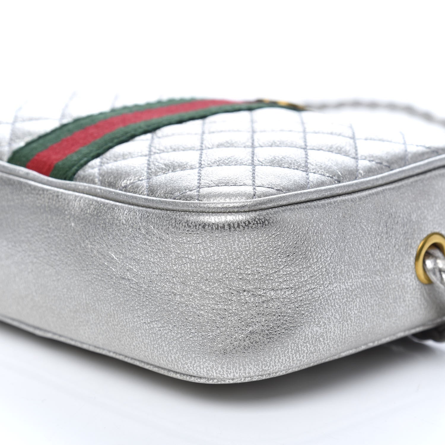 Gucci Laminated Nappa Web Trapuntata Mini GG Shoulder Bag Argento 7 of 8