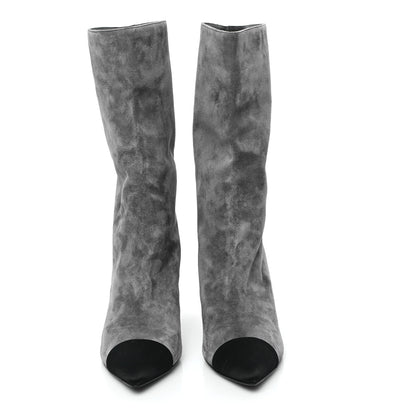 Chanel Suede Calfskin Satin Gabrielle Cap Toe Boots 39 Grey Black 2 of 9