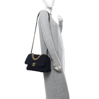 Chanel Tweed Quilted Large Chanel 19 Flap Navy Blue 2 of 11