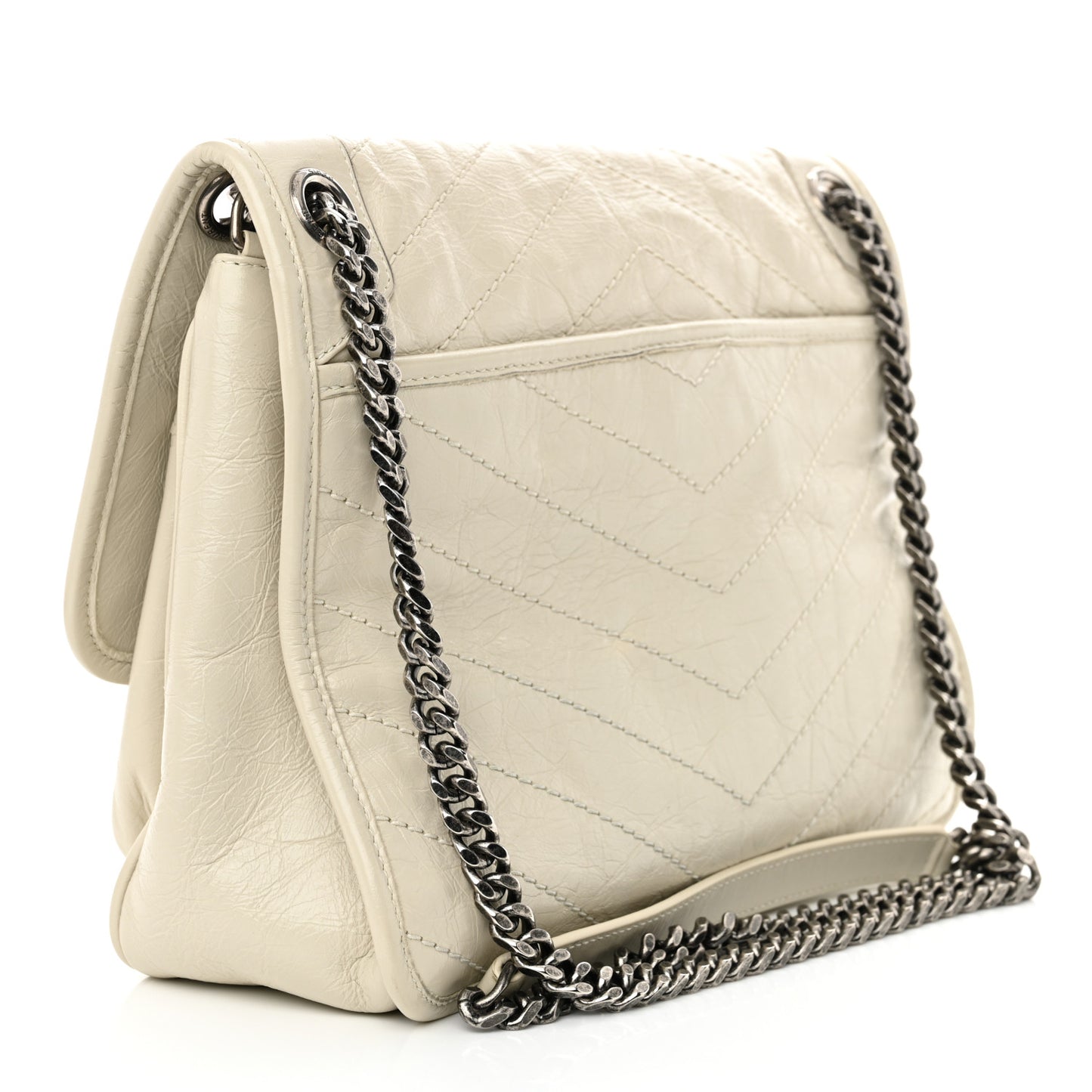Crinkled Calfskin Matelasse Monogram Medium Niki Chain Satchel Crema Soft