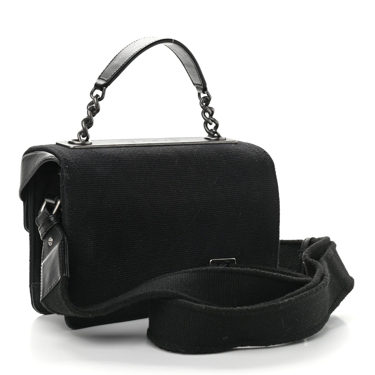 Canvas Calfskin Quilted 2-Way Flap Black