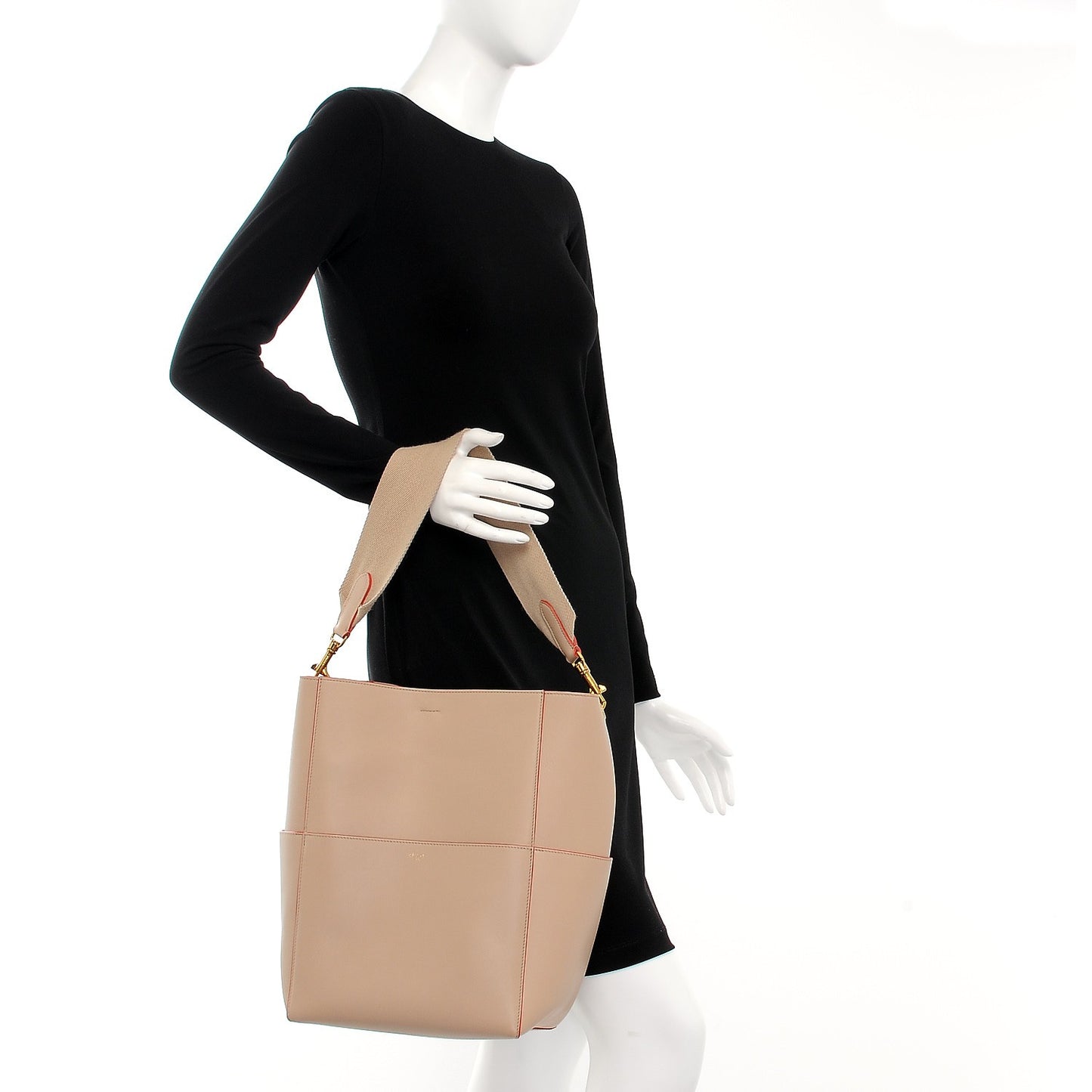 Natural Calfskin Sangle Bucket Bag Beige