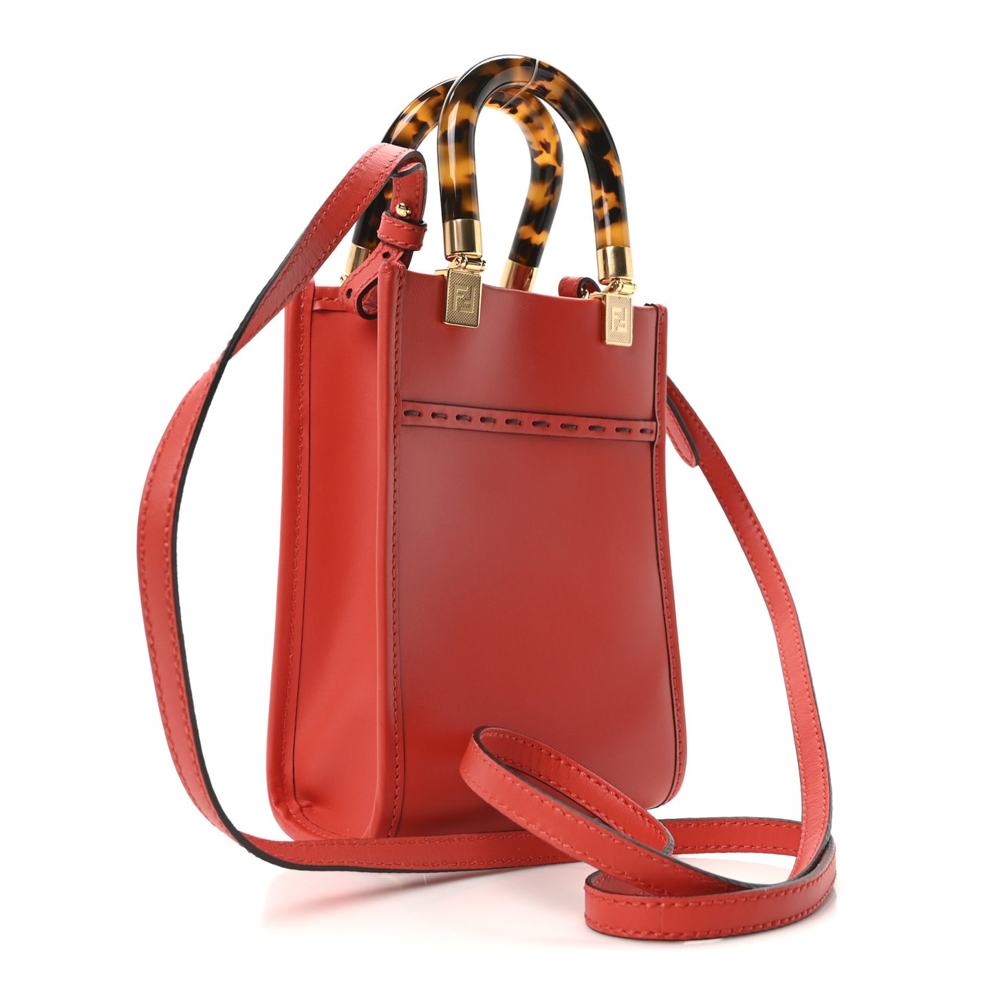 Vitello King Plexiglass Logo Embossed Mini Fendi Sunshine Shopper Tote Papavero