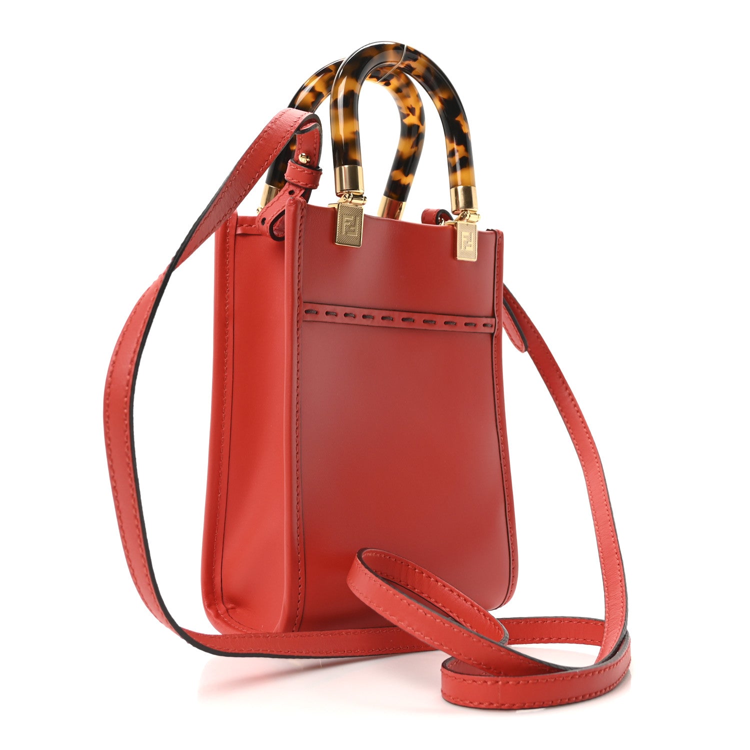 Fendi Vitello King Plexiglass Logo Embossed Mini Fendi Sunshine Shopper Tote Papavero 3 of 10