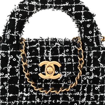 Chanel Tweed Quilted Mini Nano Kelly Shopper Black White 8 of 11