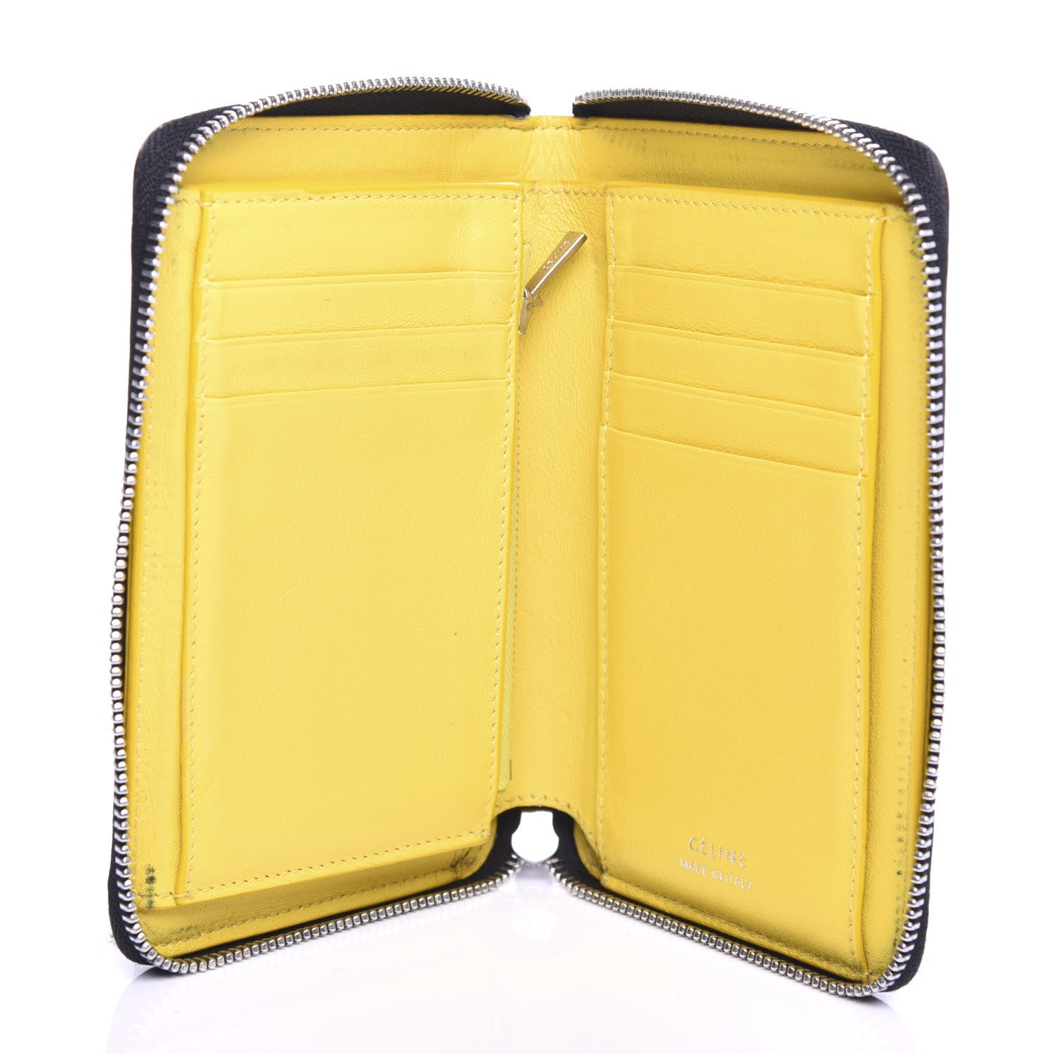 Celine Drummed Calfskin Zip Around Multifunction Wallet Black Citron 5 of 6