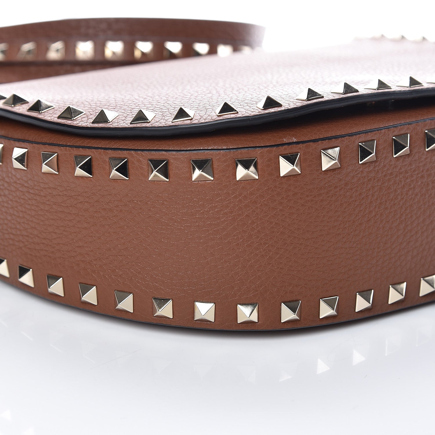 Valentino Garavani Calfskin Large Rockstud Halfmoon Saddle Bag Tan 5 of 10