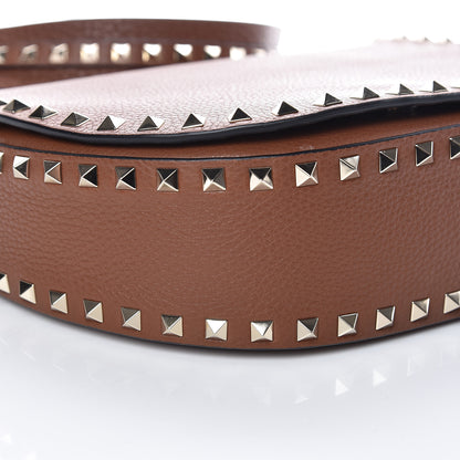 Valentino Garavani Calfskin Large Rockstud Halfmoon Saddle Bag Tan 5 of 10