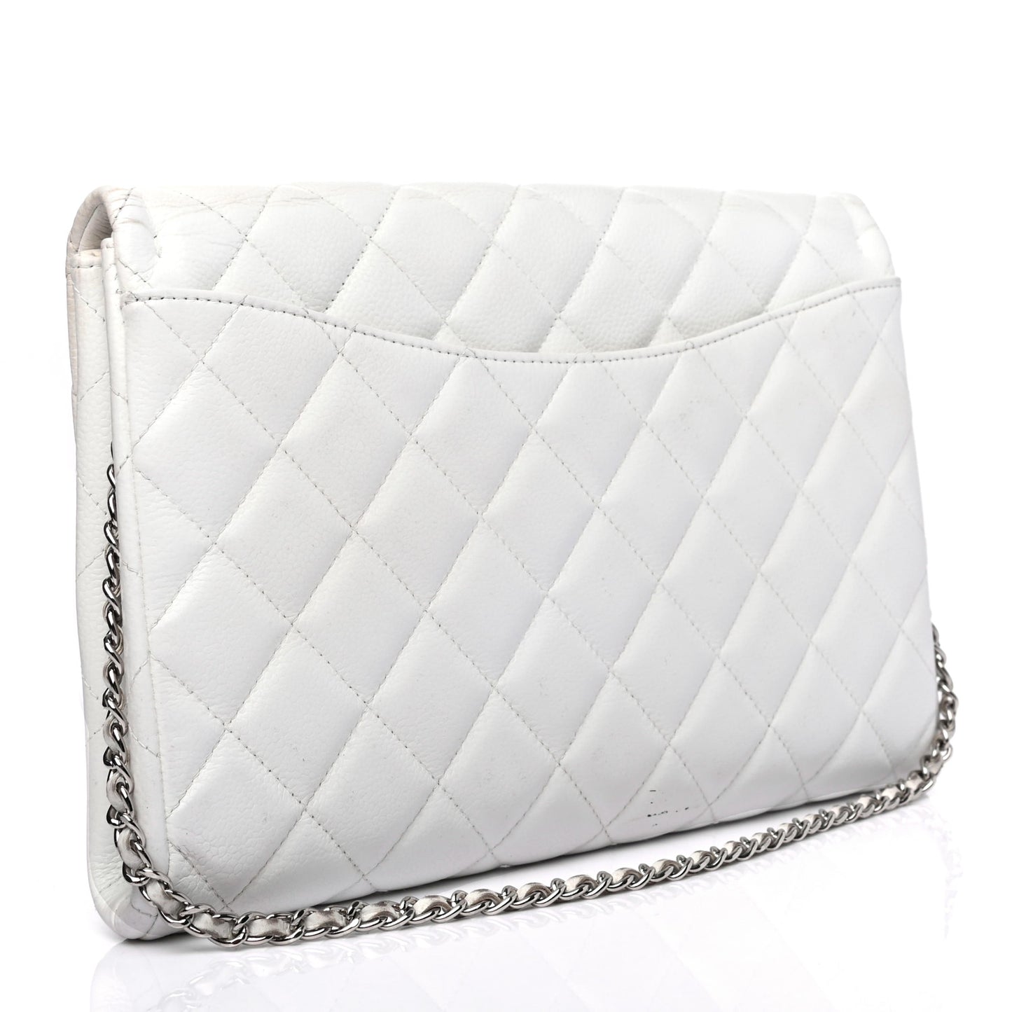 Caviar Quilted Clutch With Chain Flap White