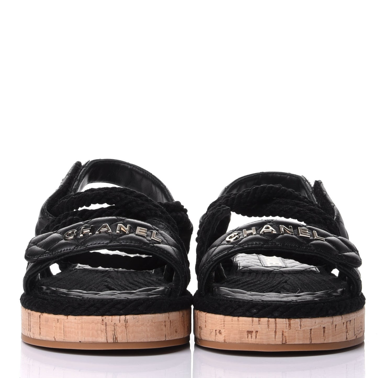 Cord Lambskin Quilted Logo Sandals 39 Black
