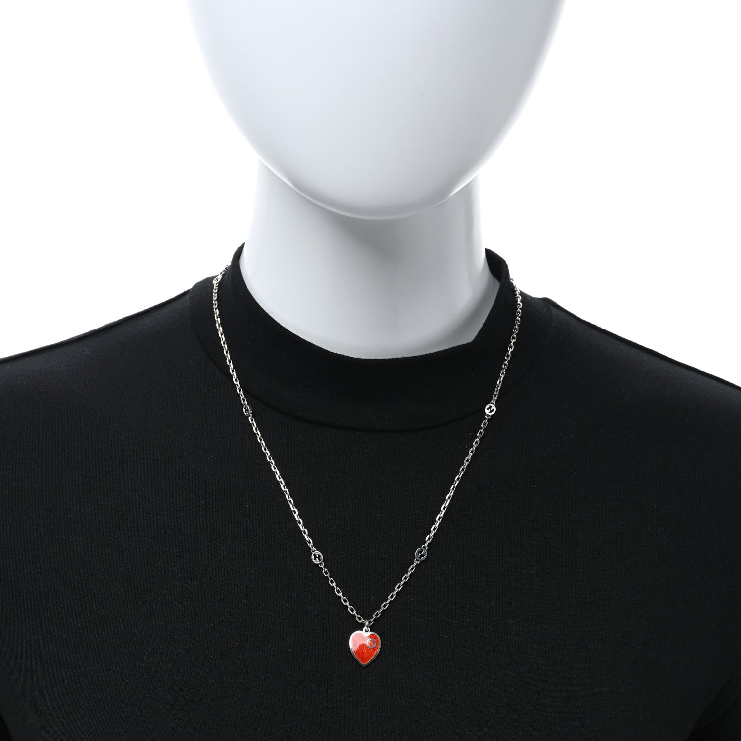 Gucci Sterling Silver Enamel Interlocking G Heart Necklace Red 2 of 5