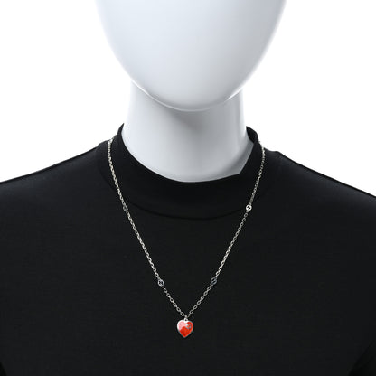 Gucci Sterling Silver Enamel Interlocking G Heart Necklace Red 2 of 5