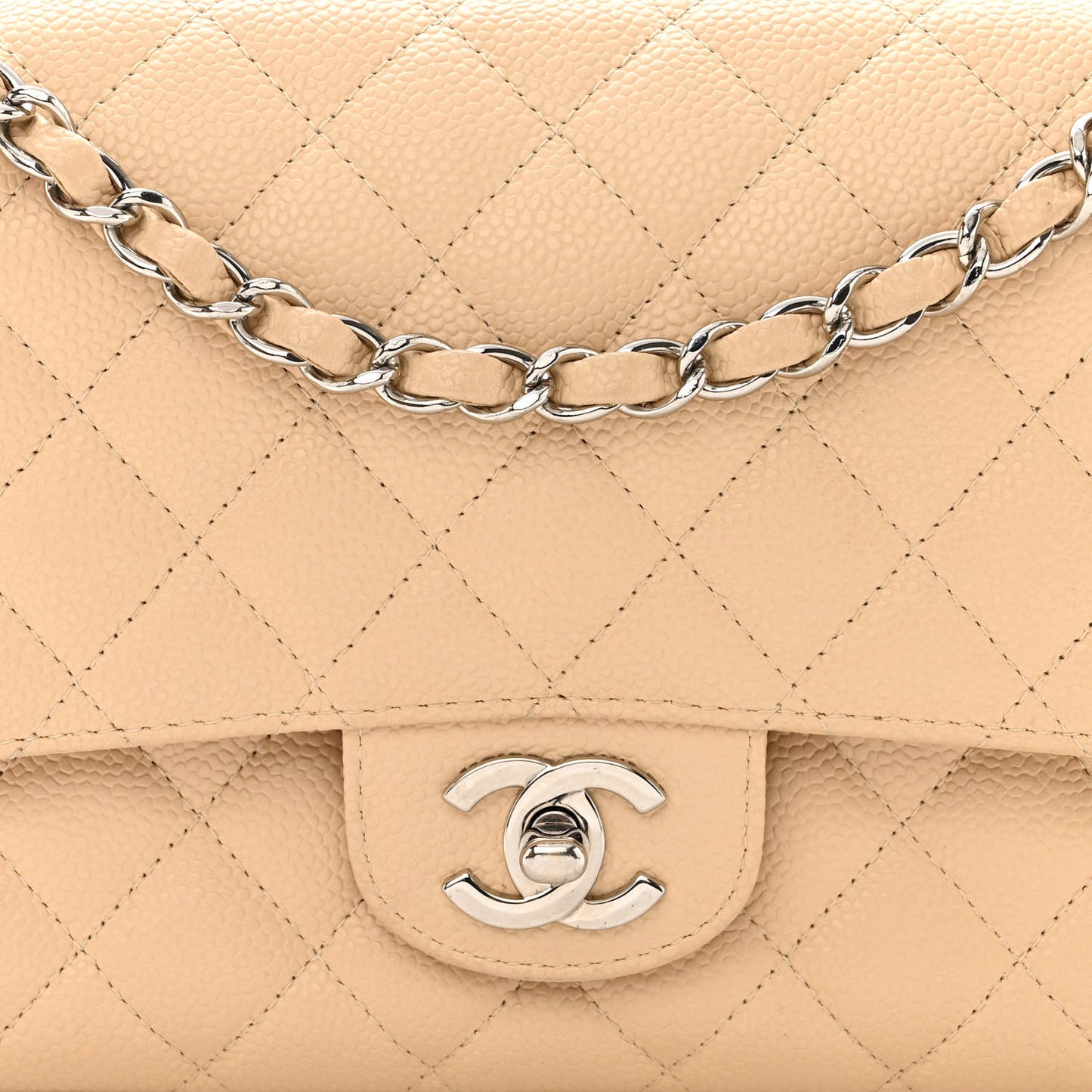 Caviar Quilted Medium Double Flap Beige Clair