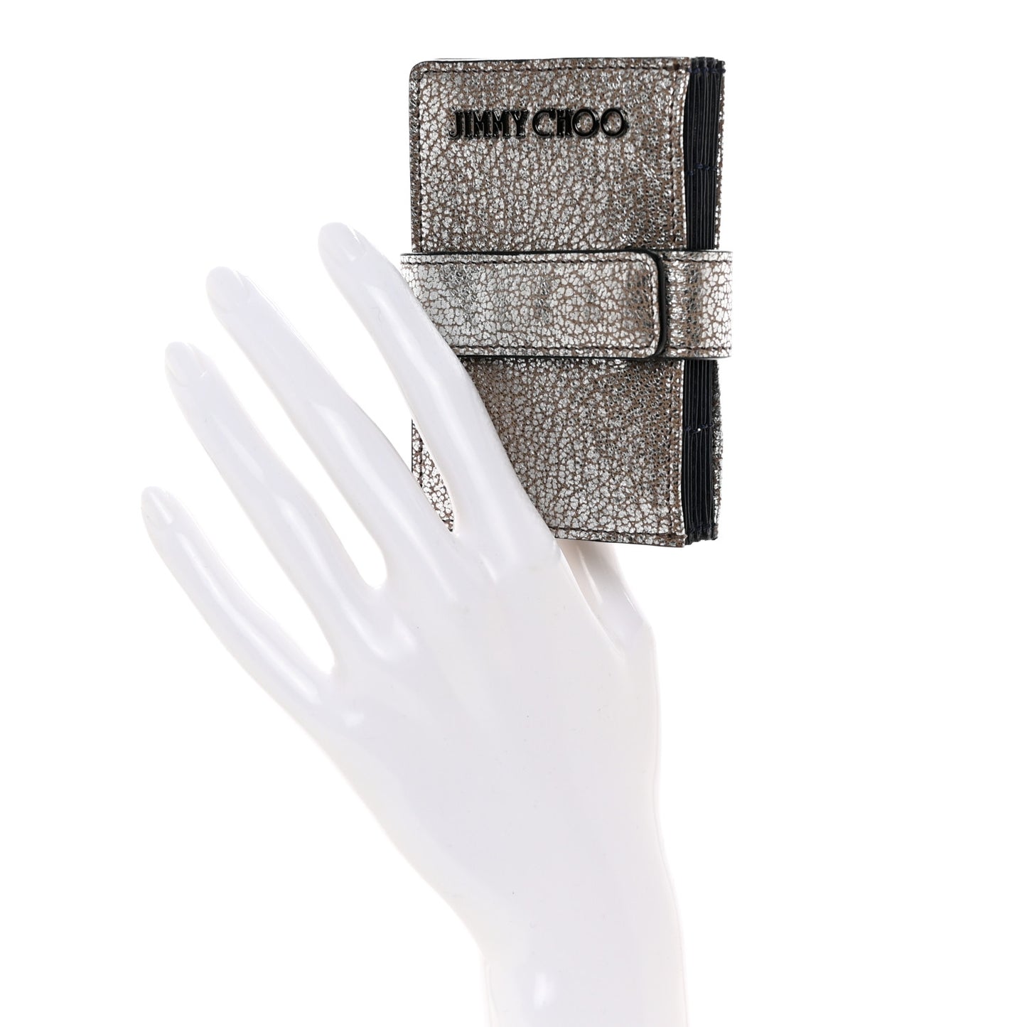 Metallic Grainy Goatskin Myla Gusseted Card Holder Platinum