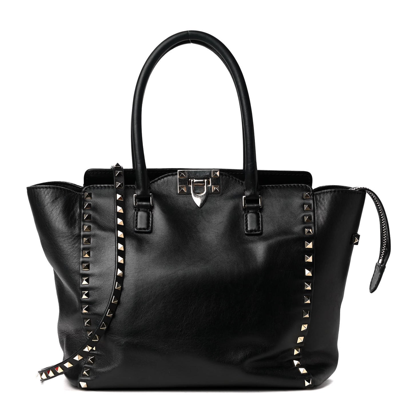 Vitello Rockstud Double Handle Tote Black
