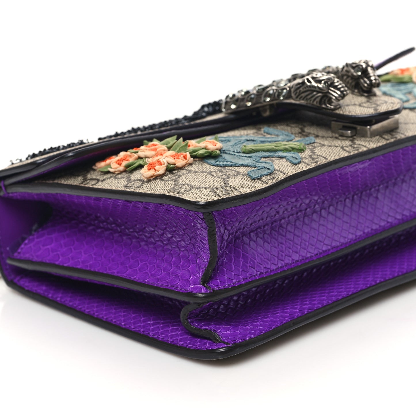 GG Supreme Monogram Snakeskin Bat Embroidered Small Dionysus Shoulder Bag Purple
