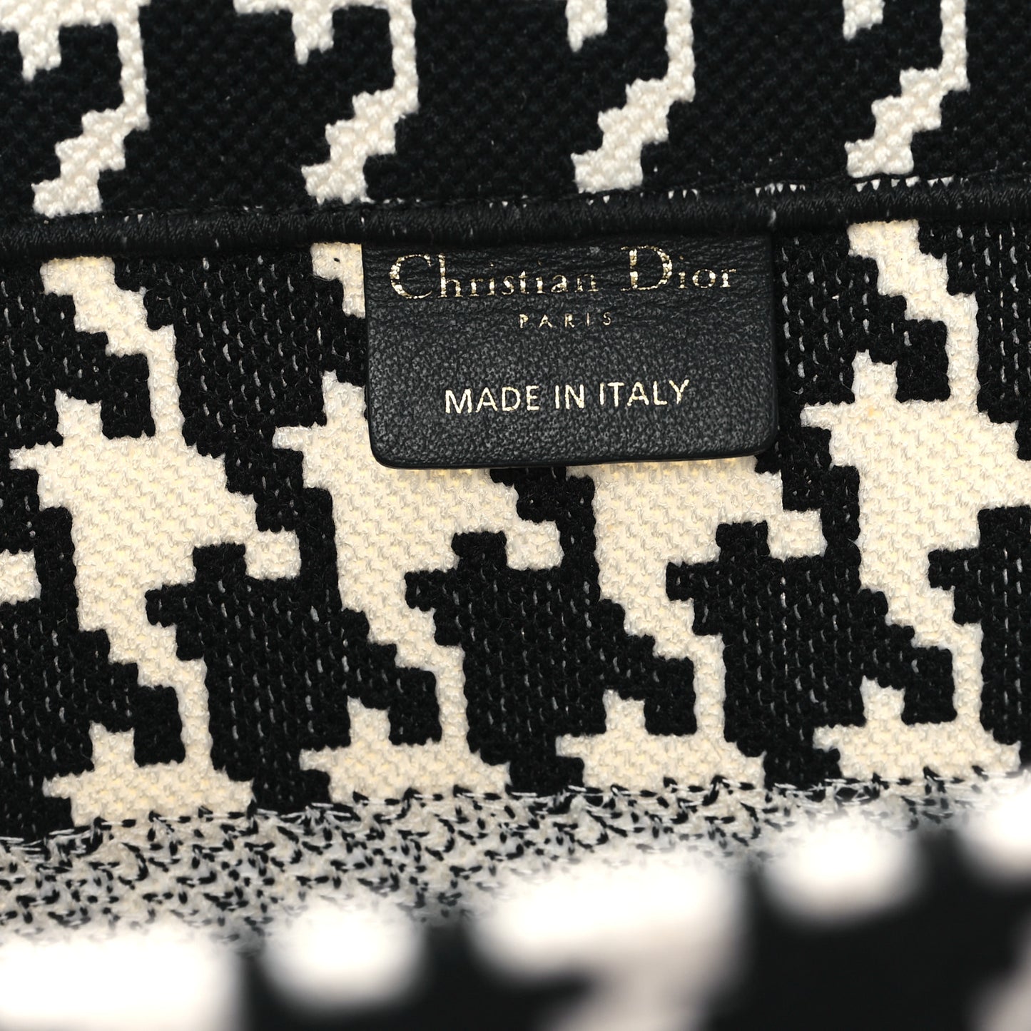 Canvas Macro Houndstooth Embroidered Medium Book Tote Black White