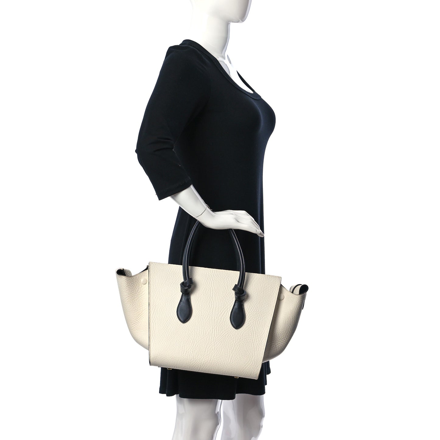 Elephant Calfskin Small Bi-Color Tie Knot Tote White Black