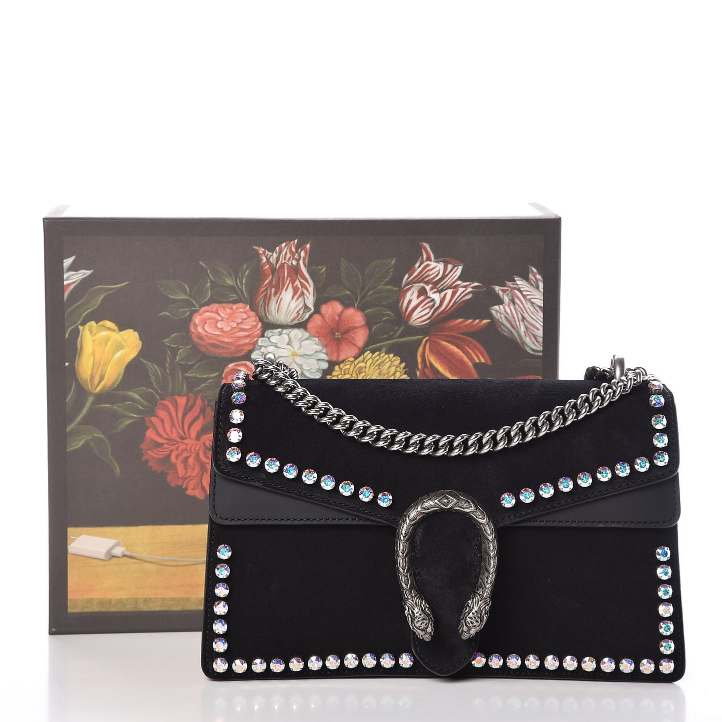 Suede Crystal Small Dionysus Shoulder Bag Black