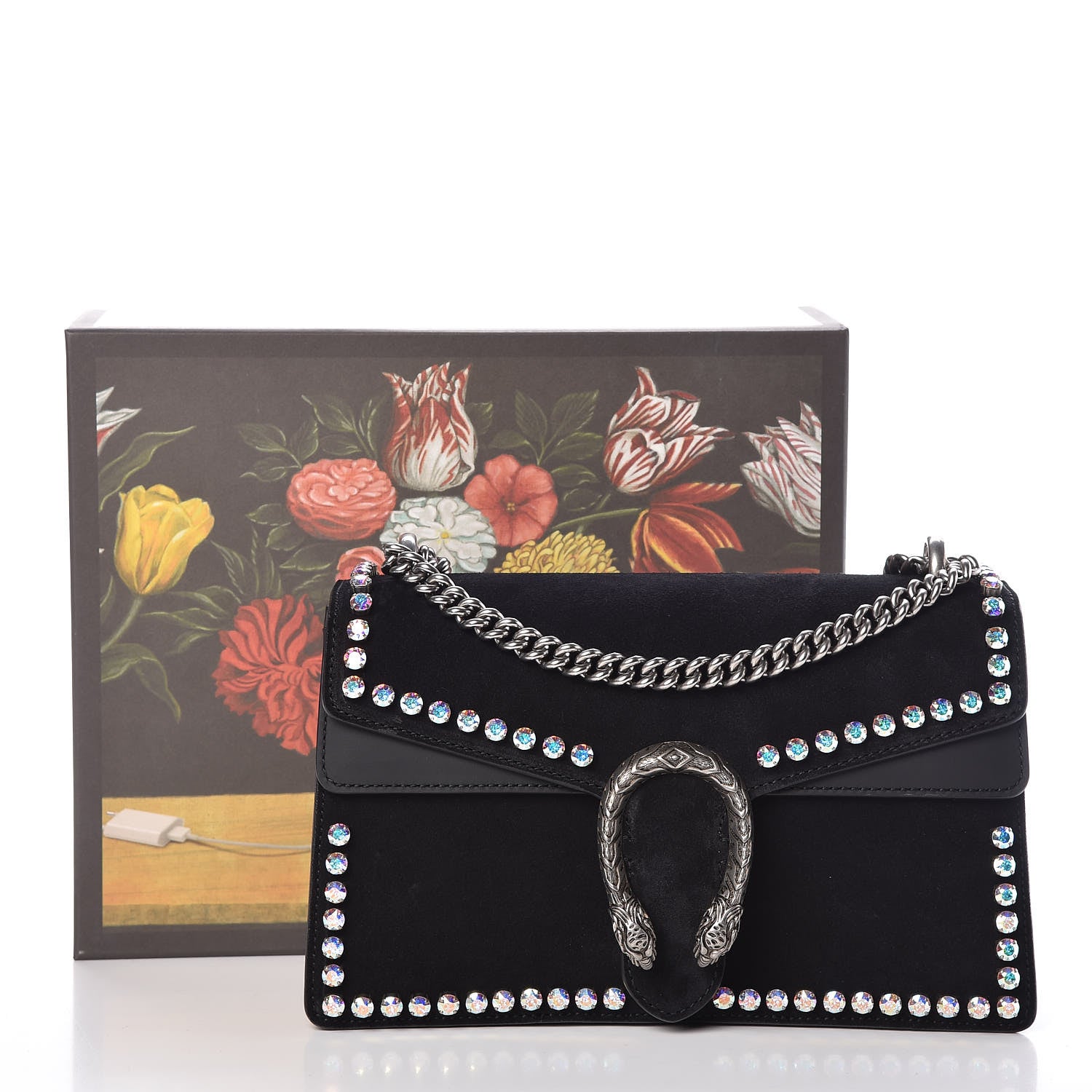 Gucci Suede Crystal Small Dionysus Shoulder Bag Black 10 of 10