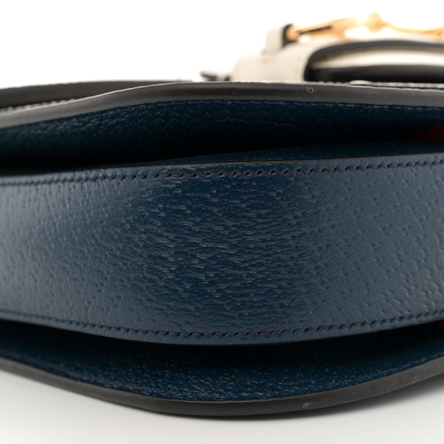 Gucci X ADIDAS Textured Dollar Calfskin Web Trefoil Mini Horsebit 1955 Shoulder Bag Navy Blue Red 10 of 12