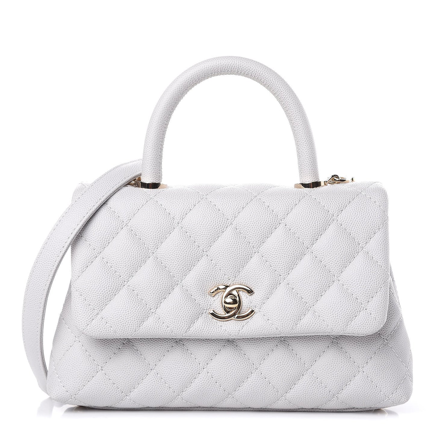 Caviar Quilted Mini Coco Handle Flap Light Grey
