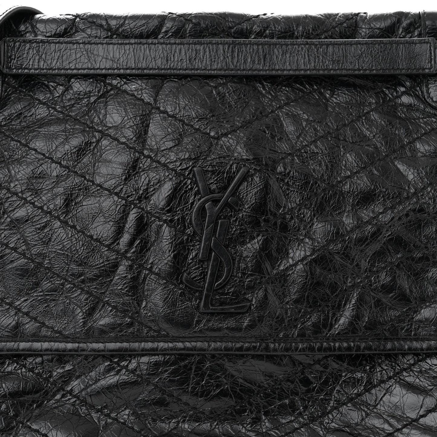 Crinkled Calfskin Matelasse Monogram Large Niki Chain Satchel Black