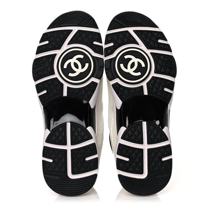Chanel Mesh Suede Calfskin Grained Calfskin Womens CC Sneakers 37 White Black 5 of 11