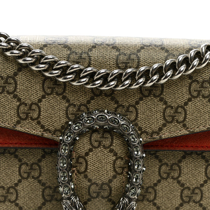 Gucci GG Supreme Monogram Suede Crystal Small Dionysus Shoulder Bag Beige Ebony Vulcanic Red 8 of 11