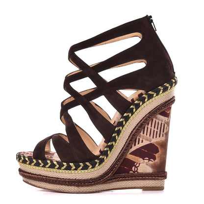 Christian Louboutin Suede Tosca 140 Platform Wedge Sandals 38 Chocolate 1 of 16