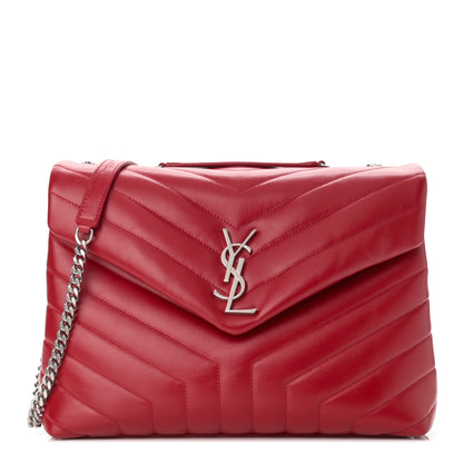 Saint Laurent Calfskin Y Quilted Monogram Medium Loulou Chain Satchel Lipstick Red 1 of 9
