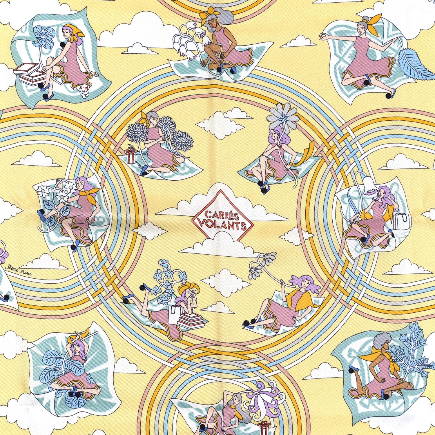 Hermes Silk Carres Volants Scarf 70 Juane Soufre Aqua 2 of 4