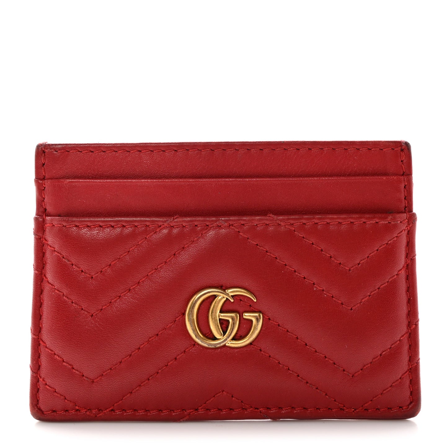 Calfskin Matelasse GG Marmont Card Holder Hibiscus Red