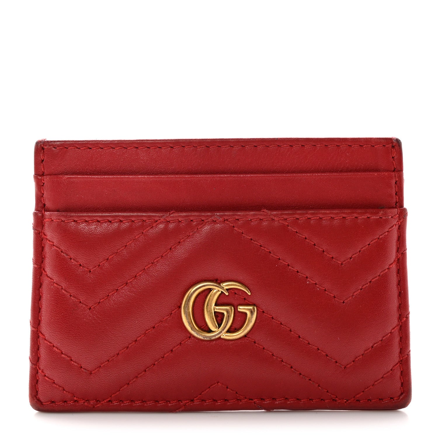 Gucci Calfskin Matelasse GG Marmont Card Holder Hibiscus Red 1 of 11