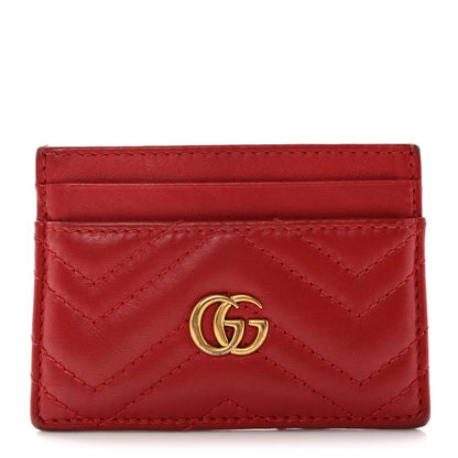 Gucci Calfskin Matelasse GG Marmont Card Holder Hibiscus Red 1 of 11