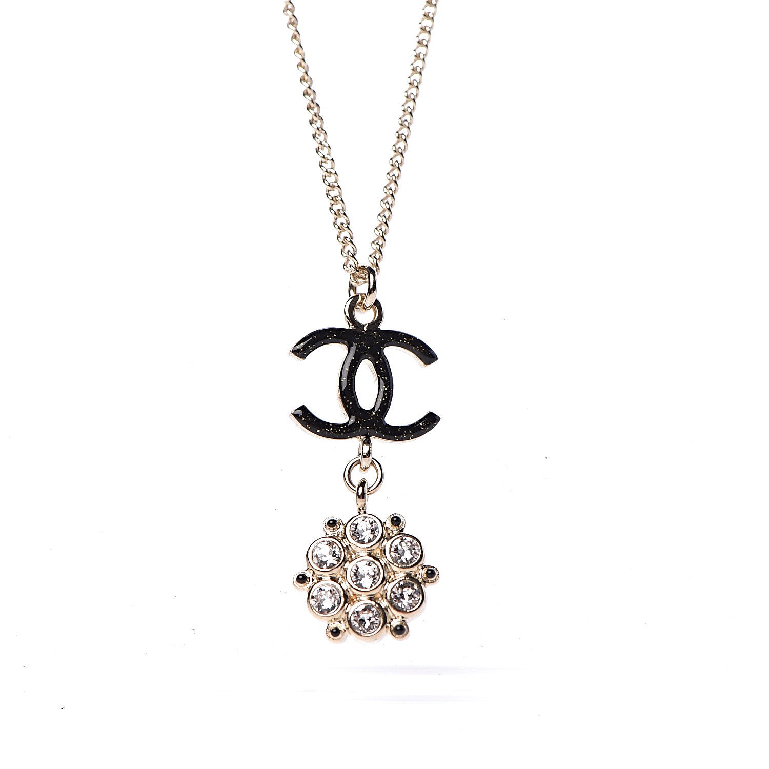 Chanel Crystal Resin CC Drop Pendant Necklace Gold 5 of 6
