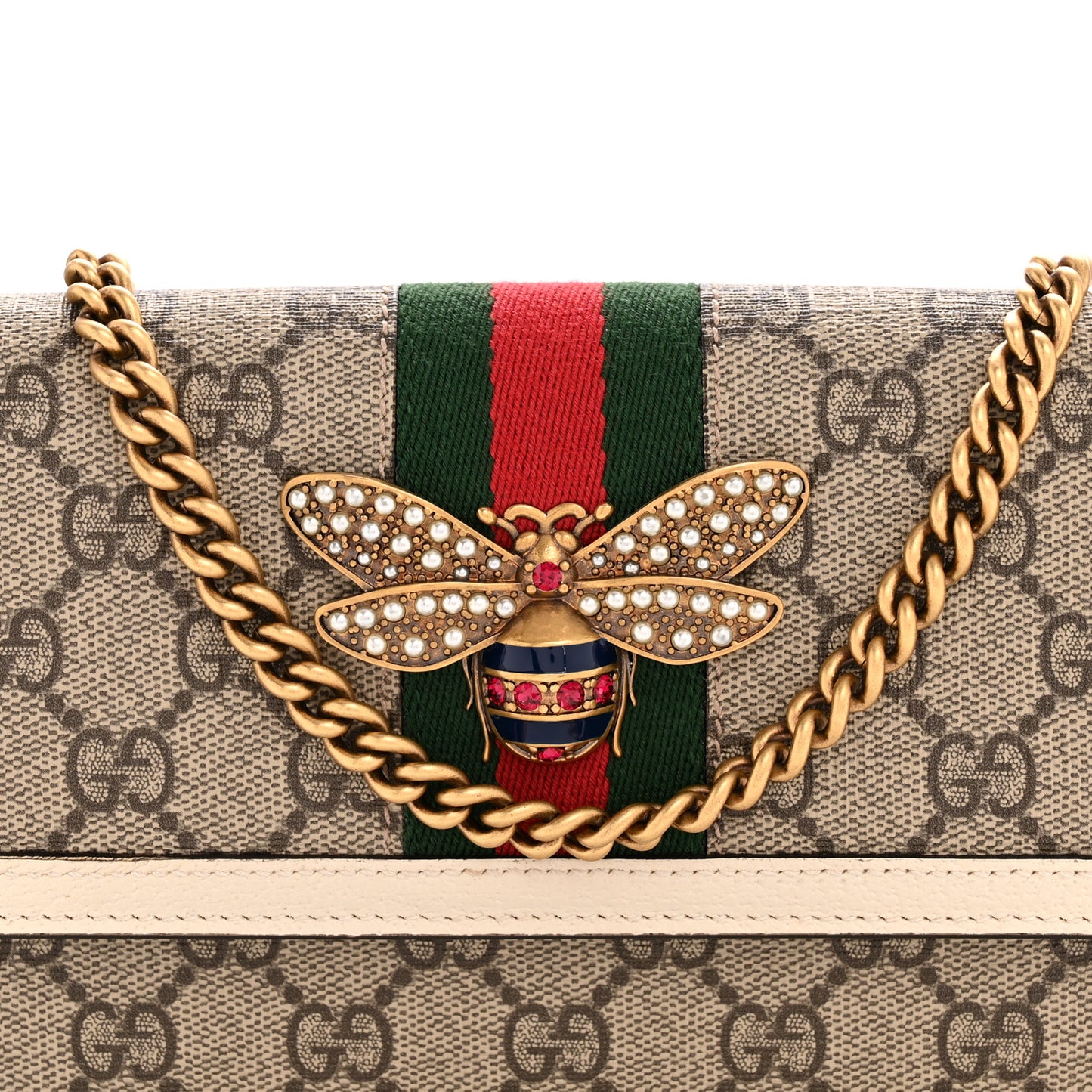 GG Supreme Monogram Web Queen Margaret Chain Wallet White