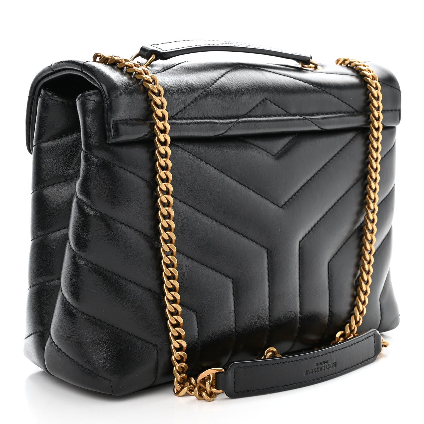 Calfskin Y Quilted Monogram Small Loulou Chain Satchel Black