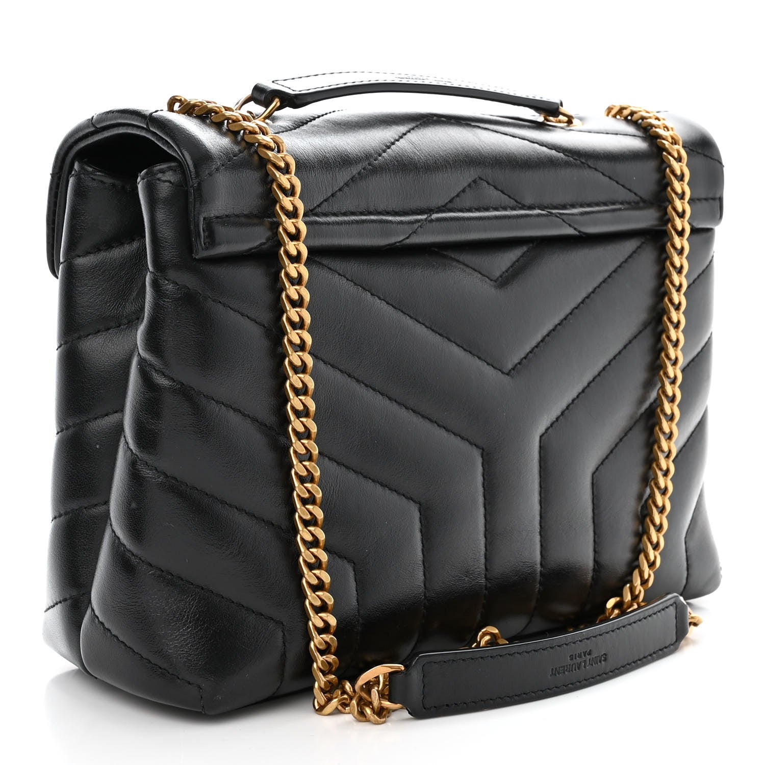 Saint Laurent Calfskin Y Quilted Monogram Small Loulou Chain Satchel Black 3 of 10