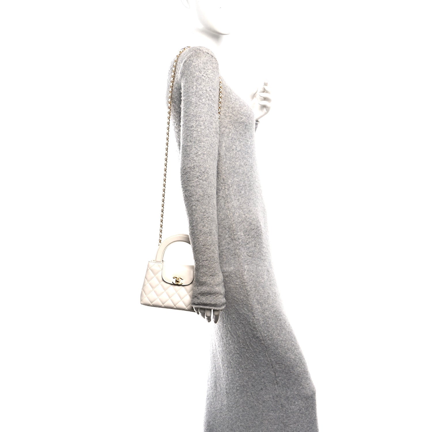 Chanel Shiny Aged Calfskin Quilted Nano Kelly Shopper White 2 of 11