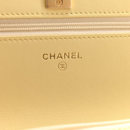 Chanel Lambskin Quilted Sweet Camellia Wallet on Chain WOC Light Yellow 6 of 14