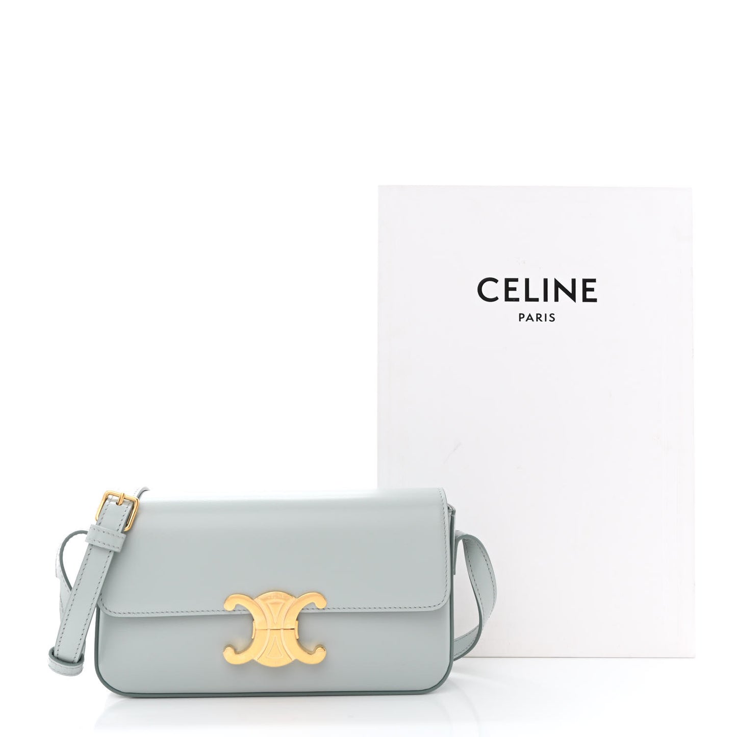 Shiny Calfskin Triomphe Shoulder Bag Soft Blue