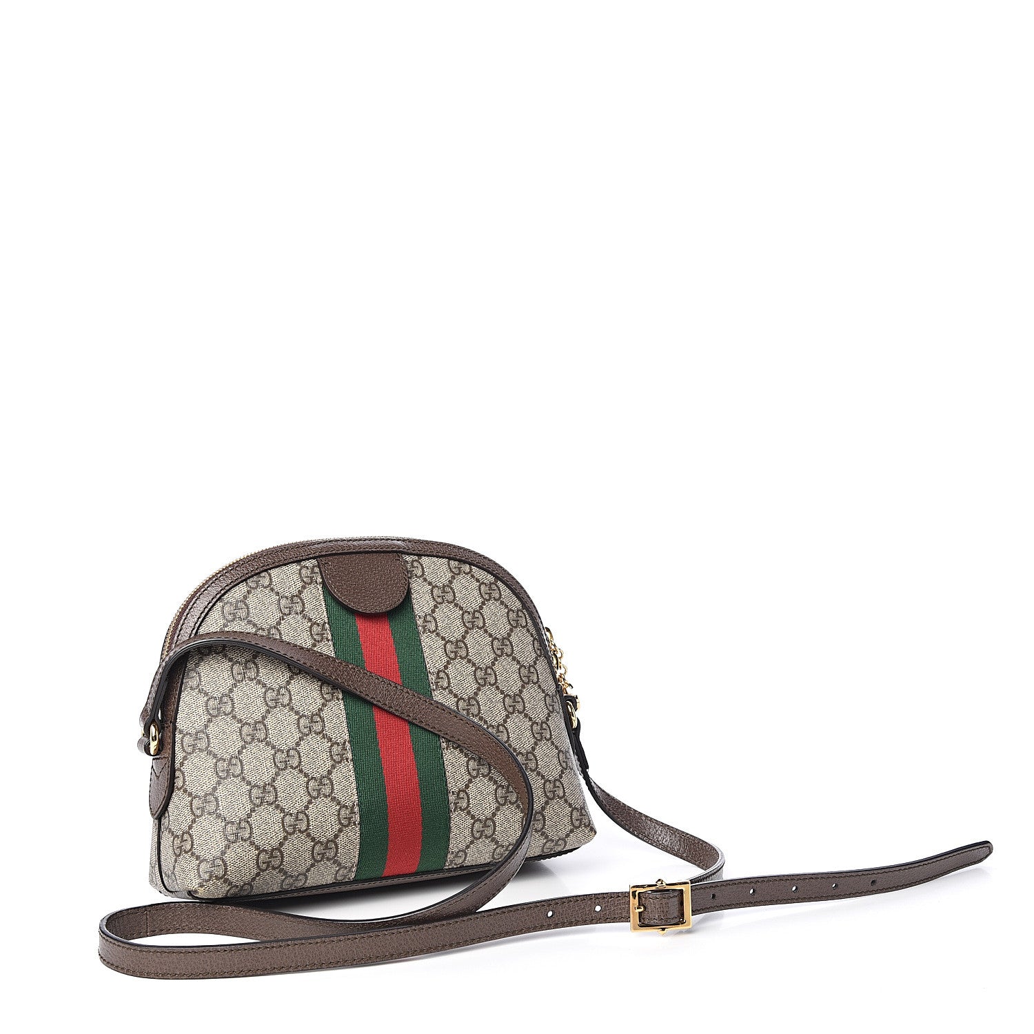 Gucci GG Supreme Monogram Textured Dollar Calfskin Web Small Ophidia Dome Shoulder Bag Beige Ebony New Acero 2 of 9