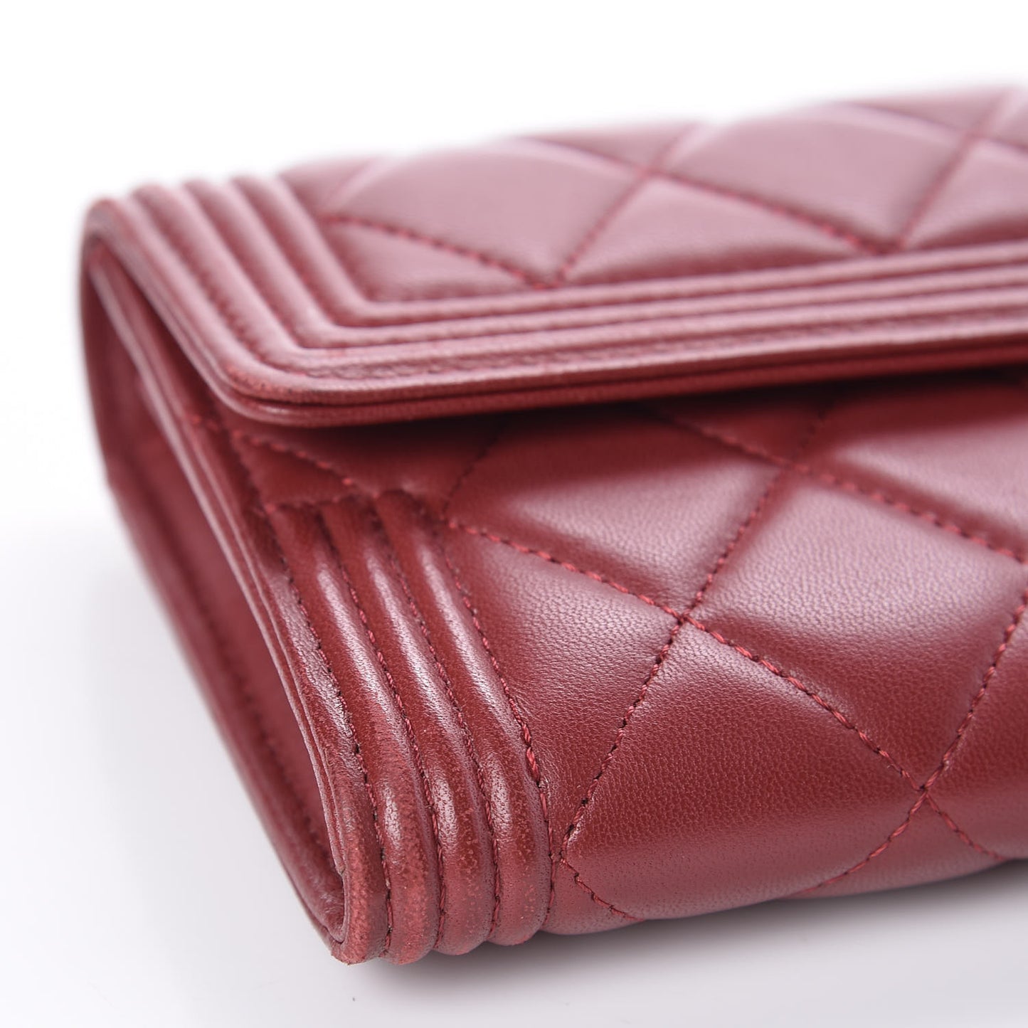Lambskin Quilted Boy Flap Wallet Red