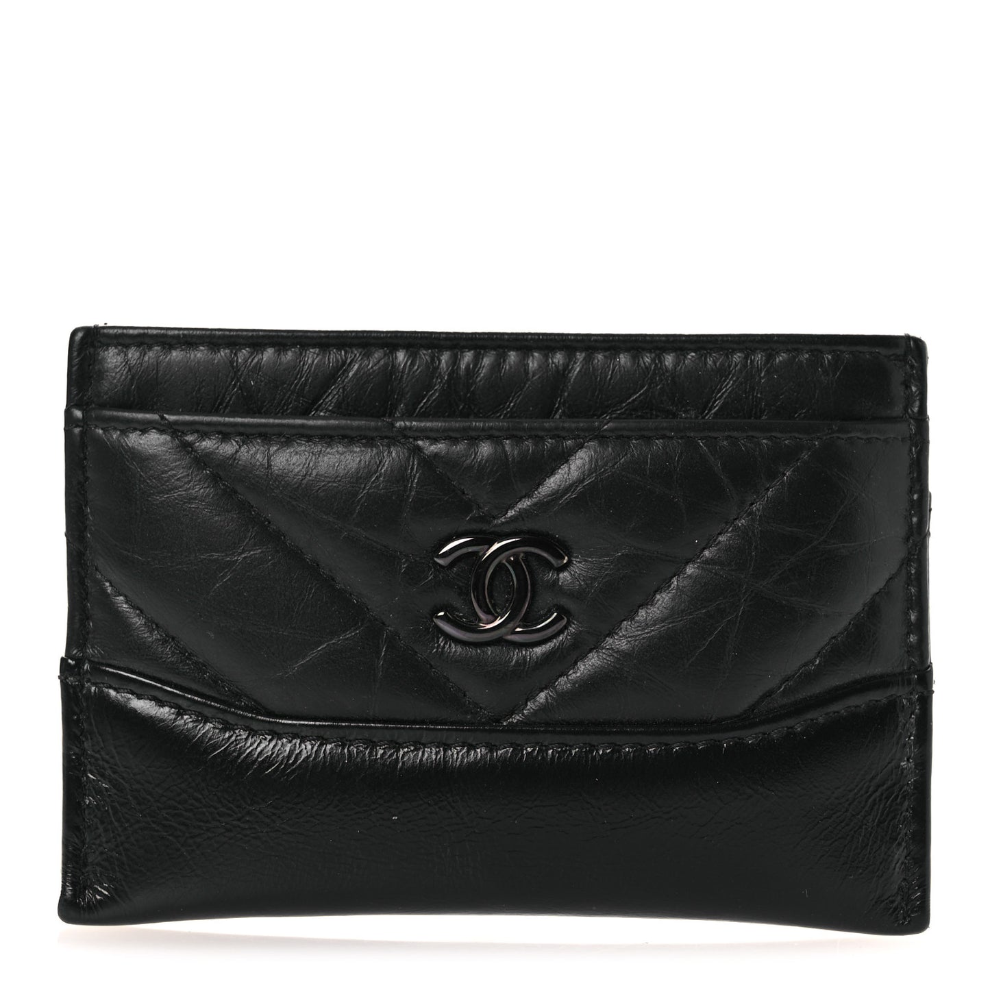 Aged Calfskin Chevron Quilted Gabrielle Card Holder So Black