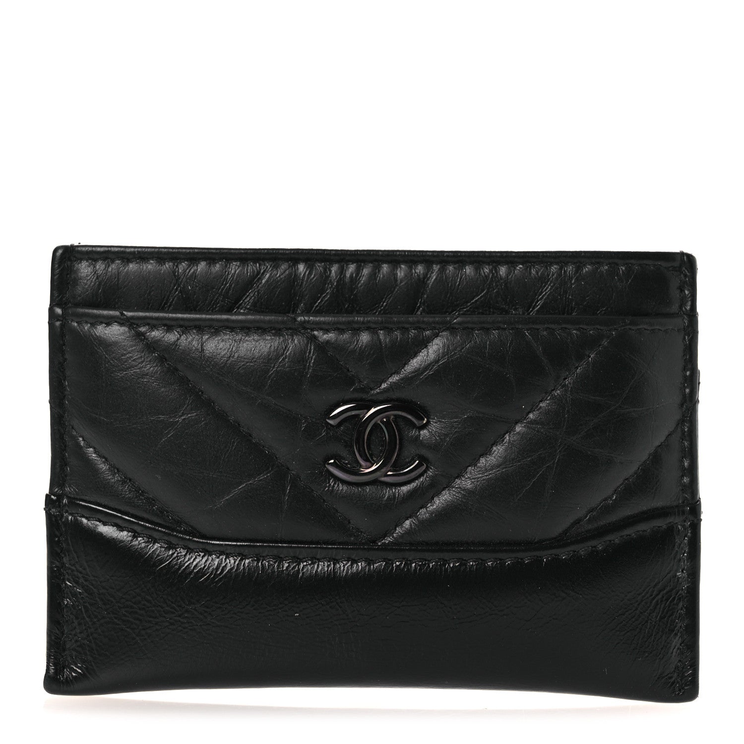 Chanel Aged Calfskin Chevron Quilted Gabrielle Card Holder So Black 1 of 9