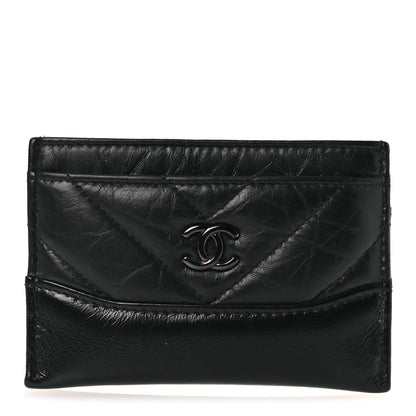 Chanel Aged Calfskin Chevron Quilted Gabrielle Card Holder So Black 1 of 9