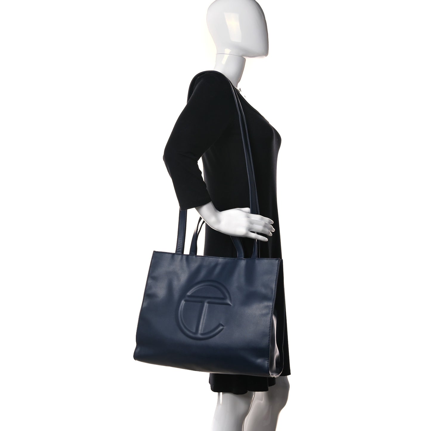 Vegan Leather Medium Shopping Bag Navy
