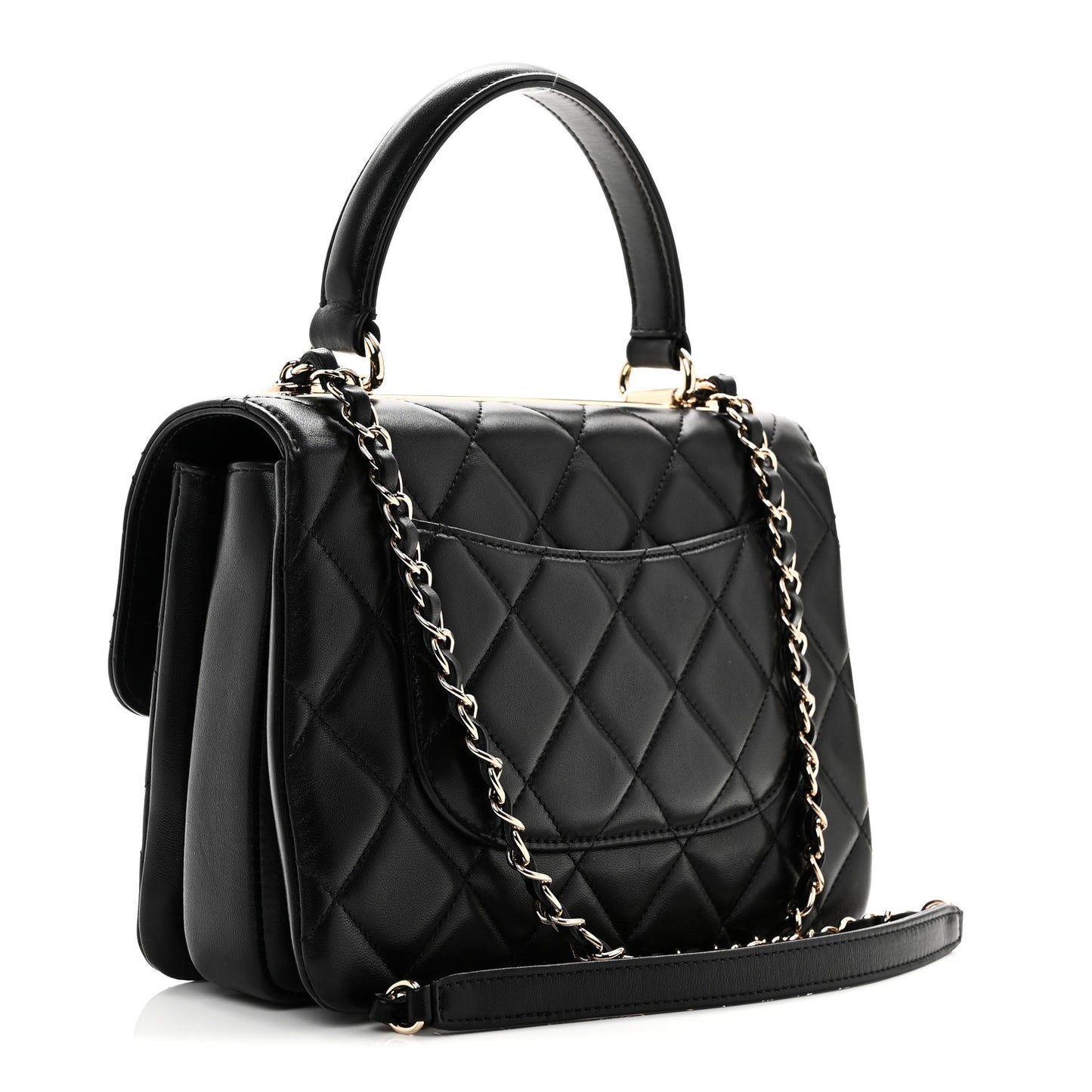 Lambskin Quilted Small Trendy CC Dual Handle Flap Bag Black