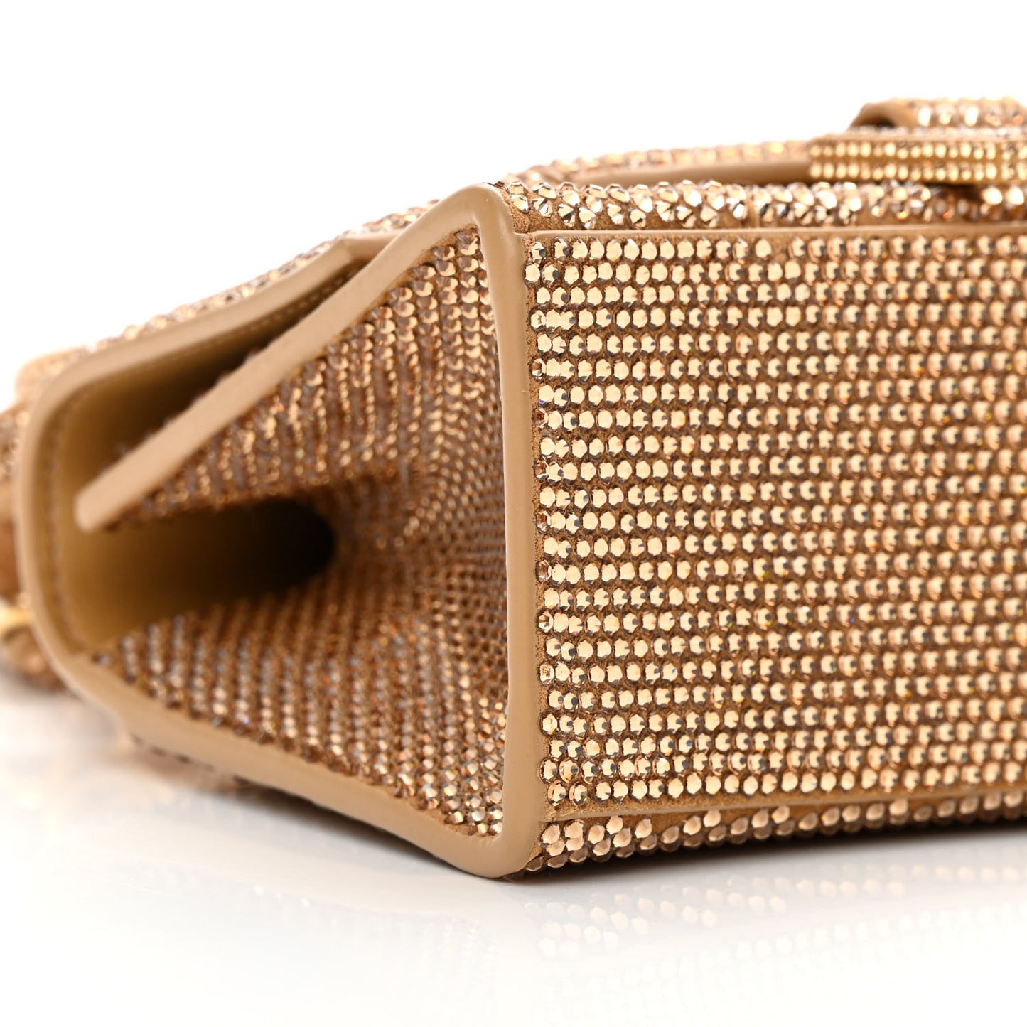Strass Suede Hourglass Top Handle Bag XS Gold